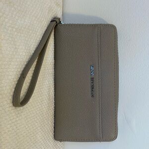Dana Buchman gray/taupe zip around wallet with wristlet.